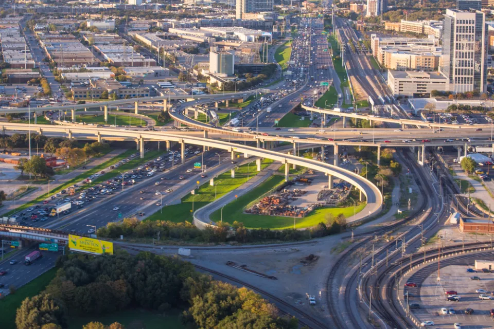 Aerial view of Dallas freeways